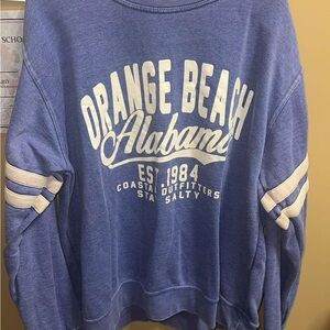 Vintage Blue Crew Neck Sweater with Cream Accents